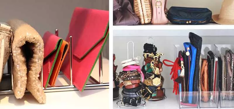 Rangement des accessoires : pochettes, portefeuilles, ceintures et foulards