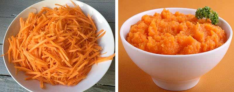 Congélation des carottes râpées ou en purée