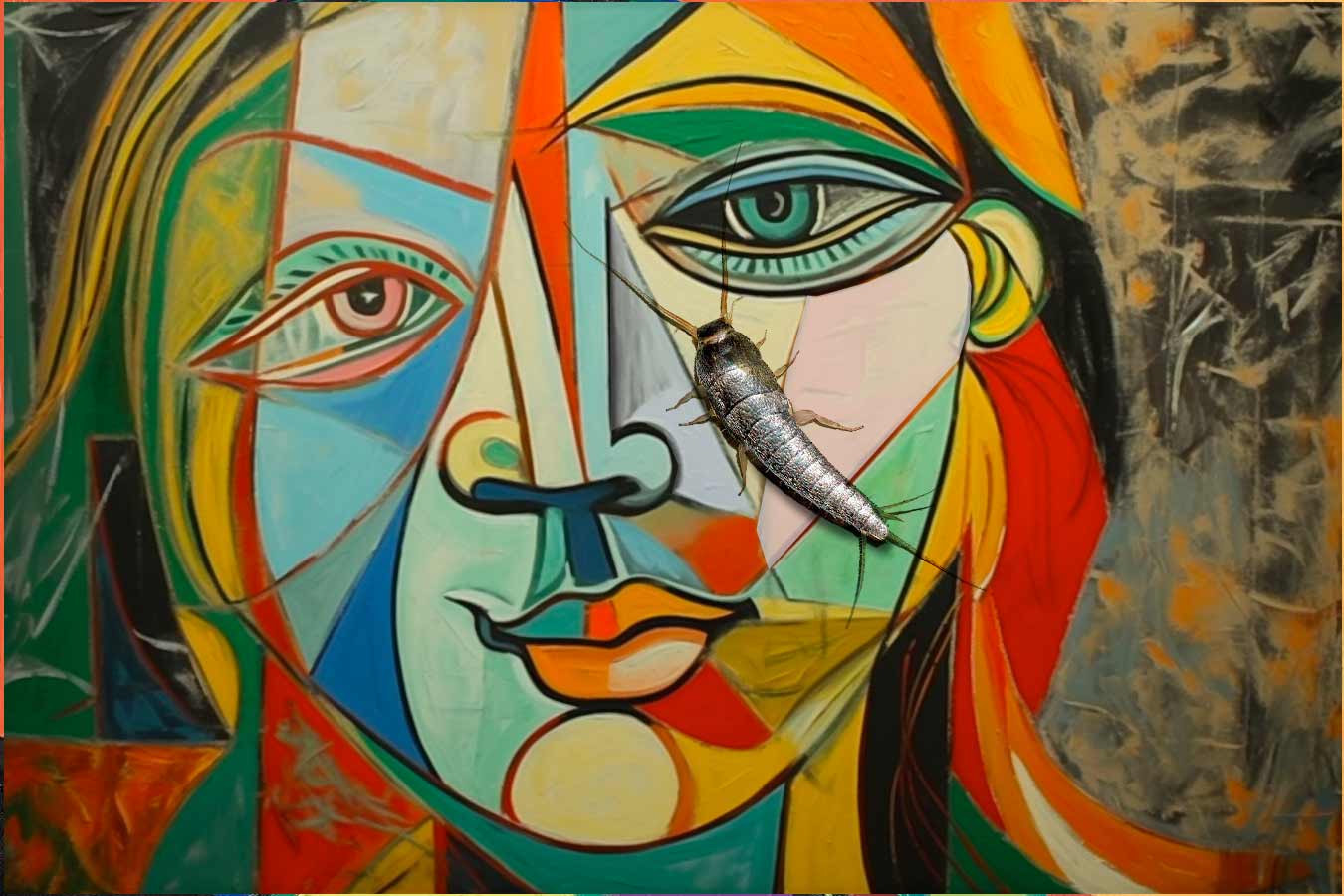 tableau de Picasso avec un poisson d'argent posé dessus